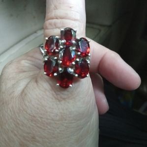 Vintage Garnet Cluster ring in sterling silver Size 8
